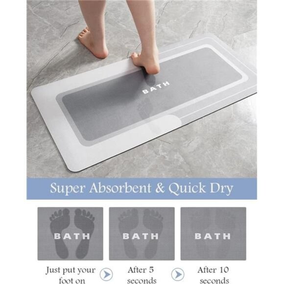 Bath Mat-Bathroom Mat Rug NonSlip Super Absorbent Stain Resistant Quick Dry Thin - Picture 3 of 6